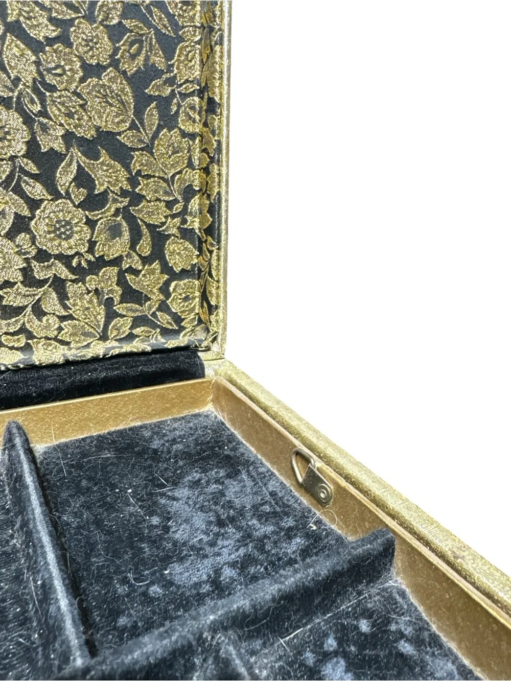 Vintage 1960s Gold Brocade Black Velvet Lined Lady Buxton Four Level Jewelry Box